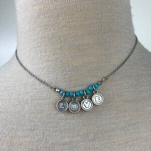 Premier Designs Silver Tone Blue Love Hope Crystal Charm Necklace 16"
